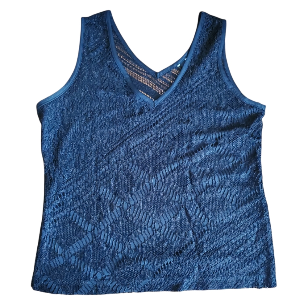 Vintage 80s 90s Spiced Black Crochet Tank Top Blouse Sleeveless Size Small 2, 4